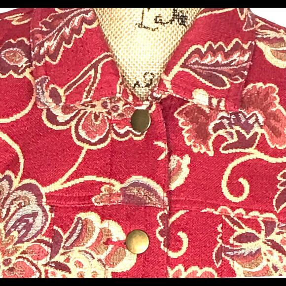 Stonebridge Size Small Floral Tapestry Trucker Style Jacket-Cinnamon Red - Picture 3 of 15